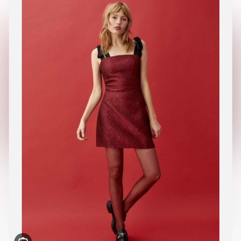 NWOT Reformation Gaston Brocade Mini Dress, Cherry Color, Sz 6